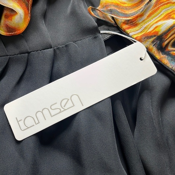 Tamsen Y2K Designer Gold/Brown Abstract Print Ruffle Halter Silk Gown NWT - Picture 2 of 16